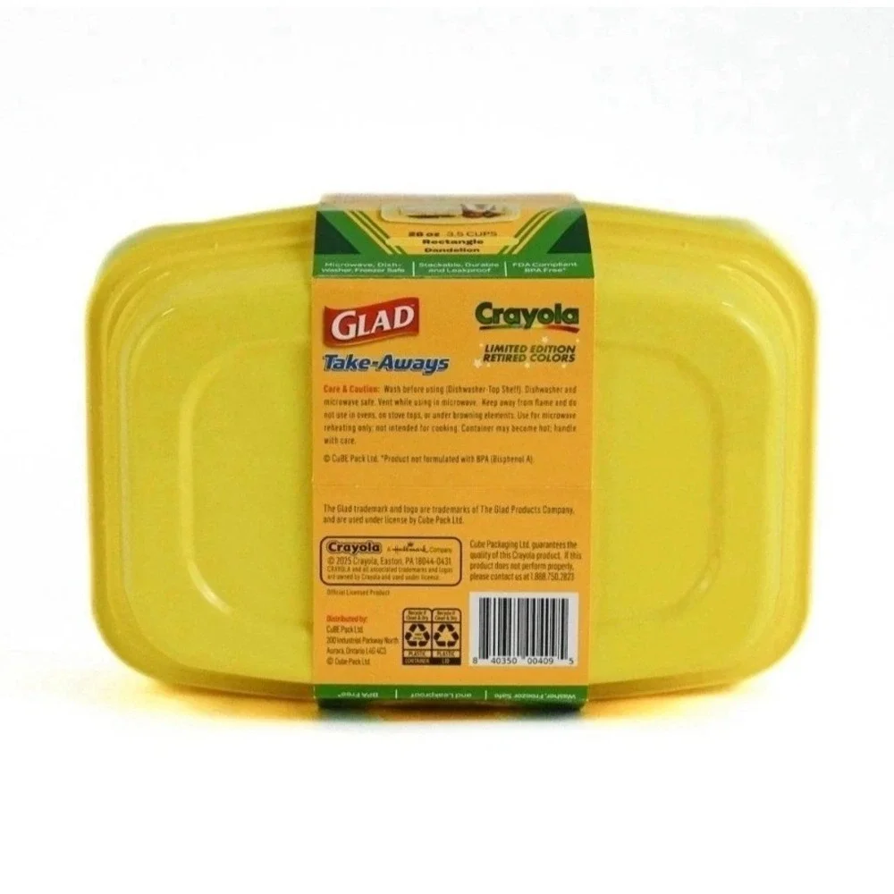 Glad Crayola Take-Aways Food Storage Containers 7 Sets 28oz Dandelion Yellow NEW